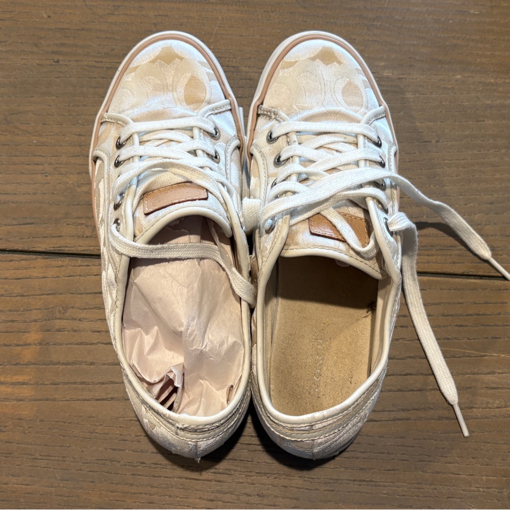 Coach Cream and Tan Patterned Sneakers - Picture 5 of 9